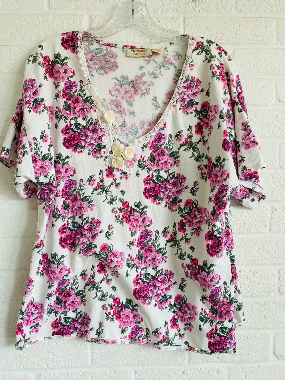 Victoria's Secret Gold Label Vintage Short Sleeve Floral Cropped PJ Top Large